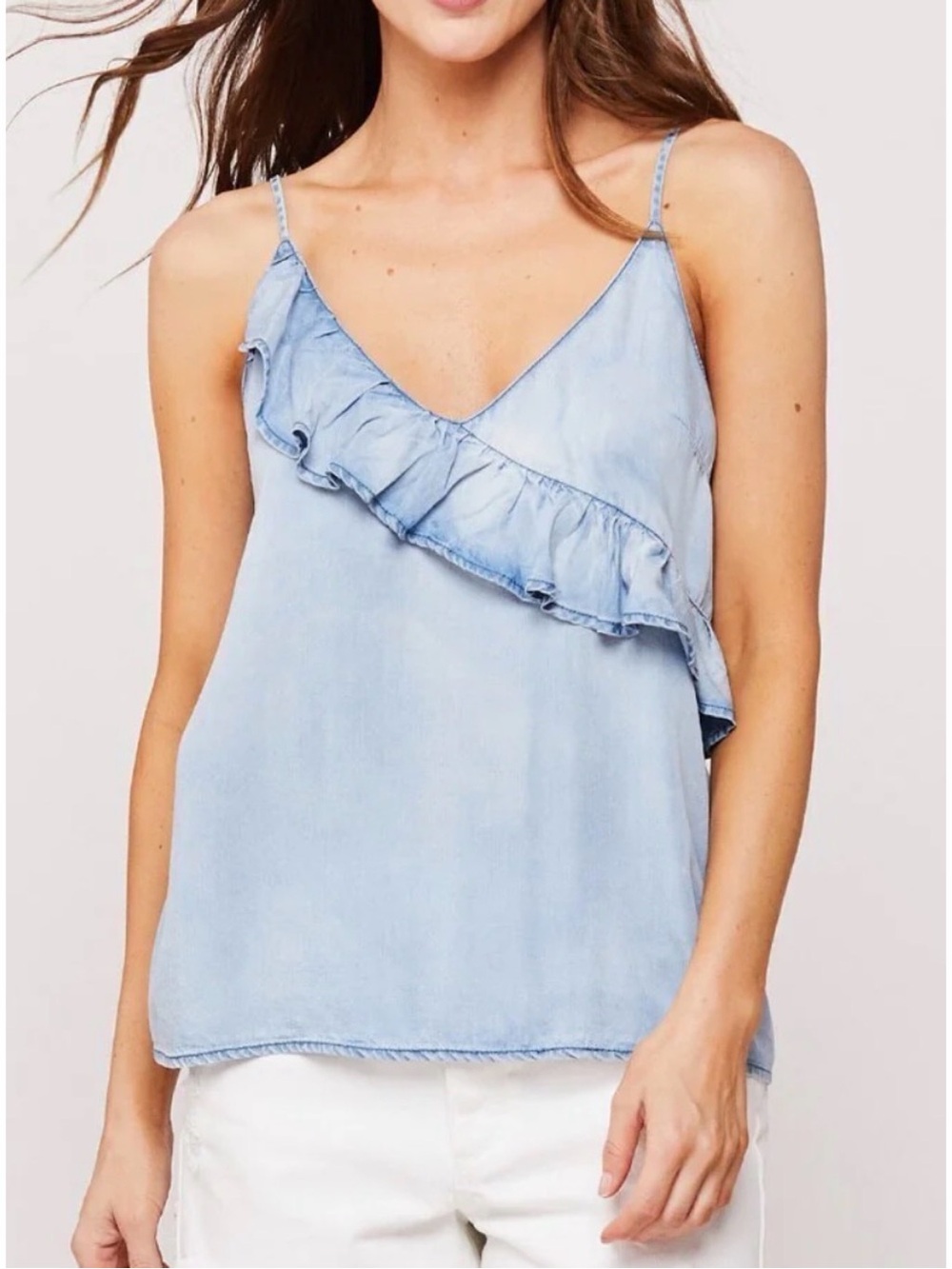 DL1961 Evie Ruffle Camisole Tank Top Light Blue